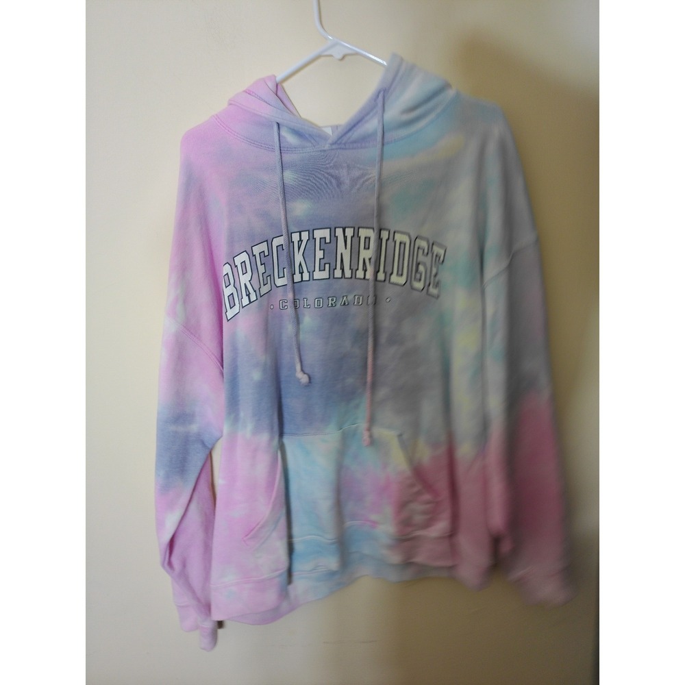 Dreamsicle Hoodie Women Large Pink Blue Tie Dye Breckenridge Colorado Graphic